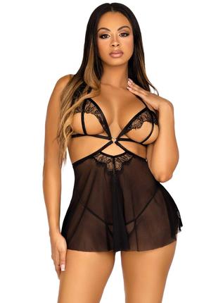 Пеньюар Leg Avenue Lace and mesh babydoll & panty Black S