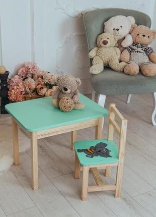 Детский стол и стул зеленый. стол с ящиком и стульчик.
