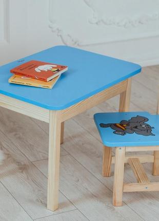 Детский стол и стул синий. стол с ящиком и стульчик.