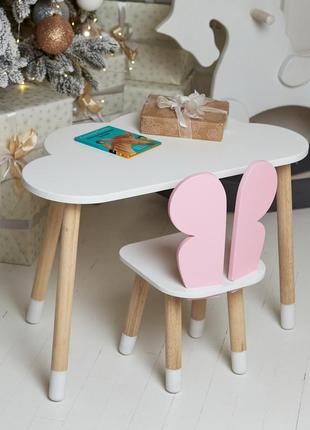 Белый столик тучка и стульчик бабочка детский розовый. белосне...