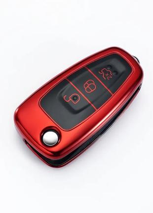 Чехол ТПУ красный для ключа Ford Focus, C-Max, S-Max, Galxy, M...