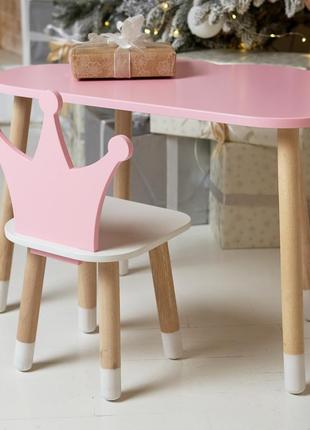 Детский столик тучка и стульчик коронка розовый с белым сидень...