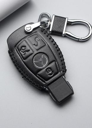 Чехол кожаный черный на 3 кнопки для ключа Mercedes CLS, CLA, ...