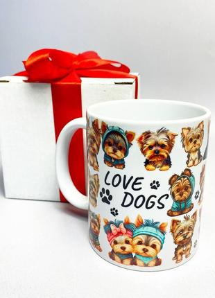 Кружка керамічна з принтом "love dogs" 330 мл у подарунковій к...