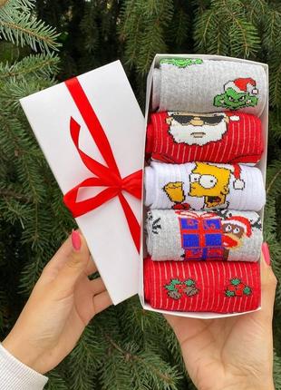 Набір жіночих новорічних шкарпеток 36-41 5 пар у подарунковій ...