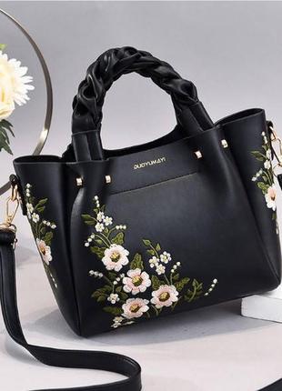 Жіноча сумка через плече з вишивкою квітами, модна та якісна ж...