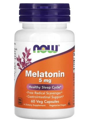 Мелатонін 5 мг Now Foods Melatonin для покращення сну 60 капсул