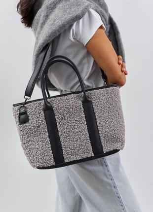 Жіноча сумка сіра сумка тедді сумка пухнаста сумка зимова сумка