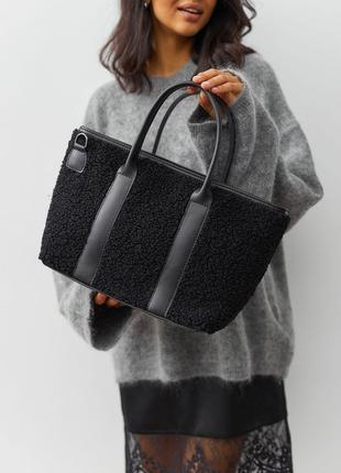 Жіноча сумка чорна сумка тедді сумка пухнаста сумка зимова сумка