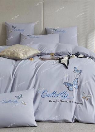 Двуспальное постельное белье Бабочки Butterfly вышивка высоког...