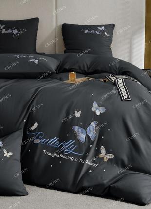 Двуспальное постельное белье Бабочки Butterfly вышивка высоког...