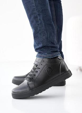 Мужские ботинки кожаные зимние черные crossav 23-96