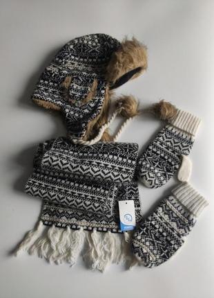 Комплект зимний venera- шапка, шарф, варежки,  шерсть италия, ...