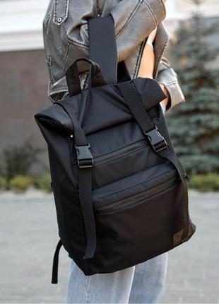 Черный женский рюкзак roll top оксфорд