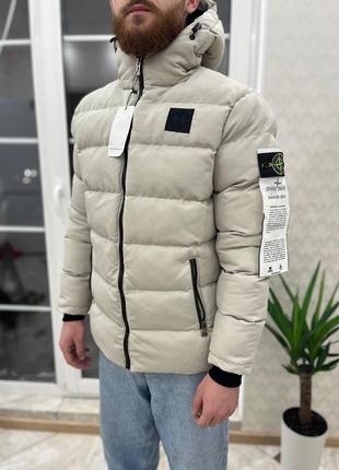 Тепла чоловіча куртка stone island білого кольору