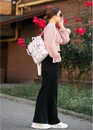 Женский рюкзак-сумка sambag loft белый с принтом "flowers"