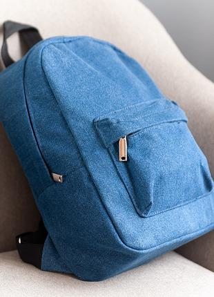Женский джинсовый небольшой рюкзак синего цвета городской повс...