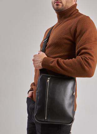 Мужская глянцевая сумка планшет через плечо Vertical глянец