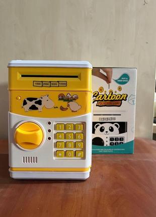 Копилка сейф детская интерактивная игрушка желтая корова с код...