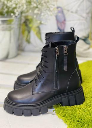 Женские ботинки демисезонные кожаные Prellesta - Черные р. 36