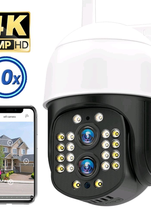Камера відеонагляду Wi-fi, IP, ptz 8mp. 4K з двома обєктивами