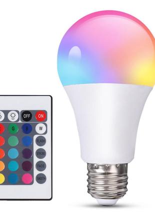 LED лампочка RGB з пультом, разноцветная лампа, багатокольорова