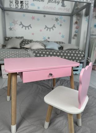 Детский столик и стульчик розовый. Столик с ящиком для каранда...
