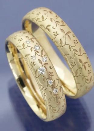 Золотистое женское и мужское кольцо роскошное обручальное коле...