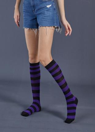 Гольфы до колена черно-фиолетовые 3165 носочки с фиолетовыми п...
