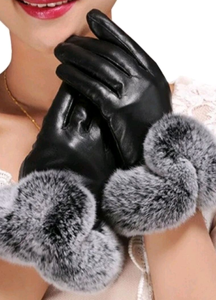 Шкіряні зимові жіночі рукавички із хутром