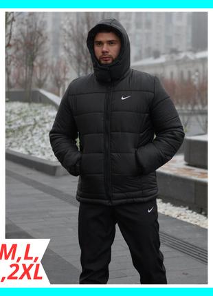 Теплая стильная зимняя мужская куртка парка черная nike, Модна...