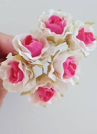 Тканевая роза. цветок - 2,5 см. цвет - розовая серединка. на м...