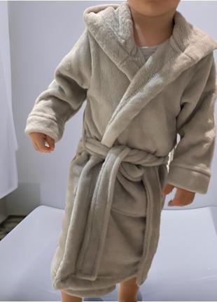 Детский халат с карманами, поясом и капюшоном
