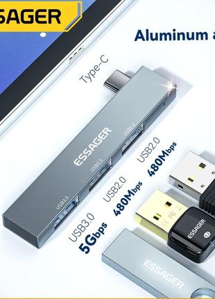 USB Hub Type-C 3.0 концентратор Essager 3 в 1 USB Type C - USB...