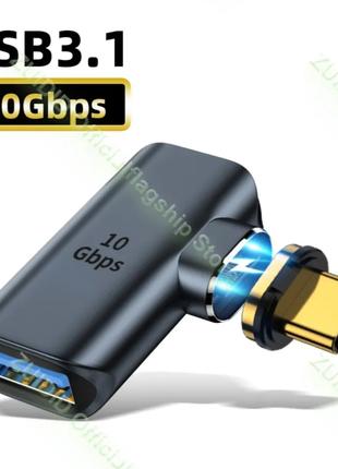 Адаптер OTG USB Type A - Type С магнитный угловой Elough 100W,...