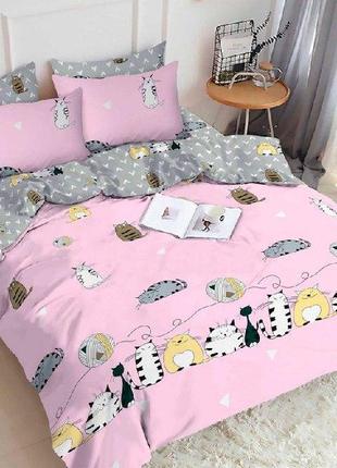 Детское постельное белье полуторное коты на розовом 145х215 см...