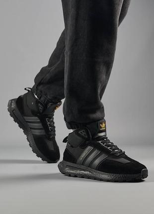 Зимові чоловічі кросівки adidas originals retropy e5 black хутро