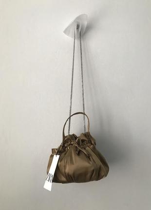 Новая атласная сумка-бочонок zara ✨ вечерняя сумка на цепочке ...
