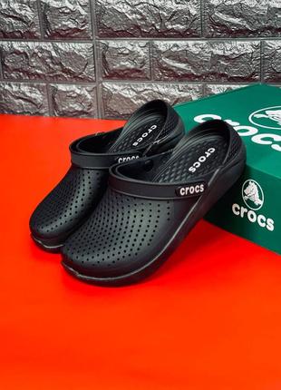 Женские кроксы crocs чёрные шлёпанцы