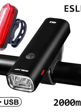 Велофара передний фонарь на велосипед ESLNF 2000mah USB + стоп