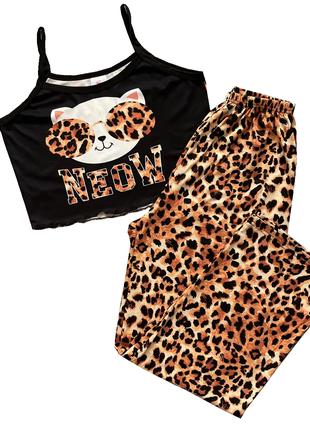 Женская пижама топ с штанами тигровая кошка