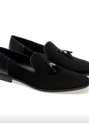 Черные кожаные туфли лоферы black Tag by zara man 43 размера