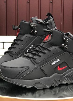 Зимние мужские кроссовки nike huarache arcnm (чорно/червоні) зима