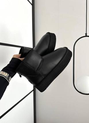 Зимові жіночі черевики ugg mini platform black leather 💙