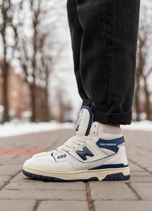 Зимние кроссовки new balance 650 hight white blue fur