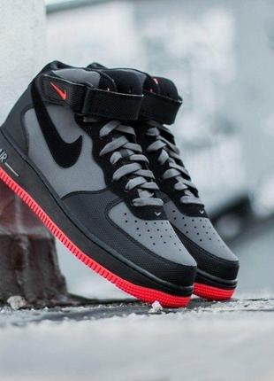 Мужские кроссовки nike air force 1 mid ´07 lava grey/ red black