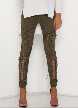 Замшевые женские брюки леггинсы на шнуровке размер s