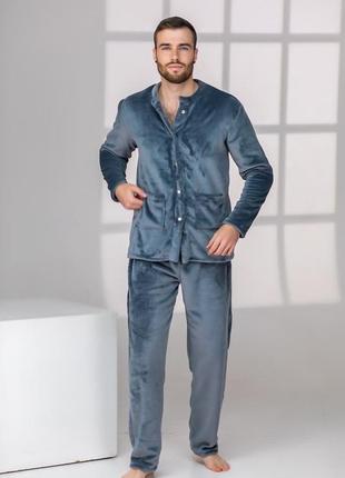 Теплый мужской костюм для дома комплект кофта пуговицы брюки о...