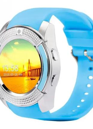 Умные Cмарт часы телефон Smart Watch V8 Голубые