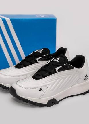 Шкіряні кросівки adidas колір білий/ чорний